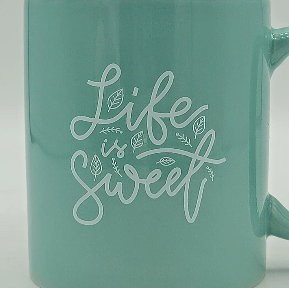 Life Is Sweet Teal Coffee Mug Modern Gourmet Foods Stoneware 3.75" Tall Vintage - Picture 2 of 9